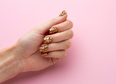 Festive lovely glitter nails with copy space